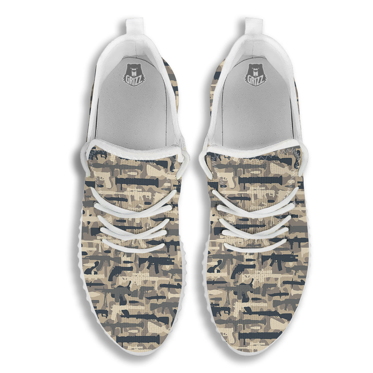 Military Gun Air Force Camo Print White Walking Shoes-grizzshop