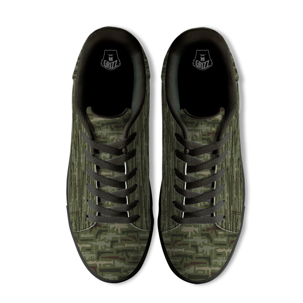 Military Gun Camo Print Black Low Top Sneakers-grizzshop