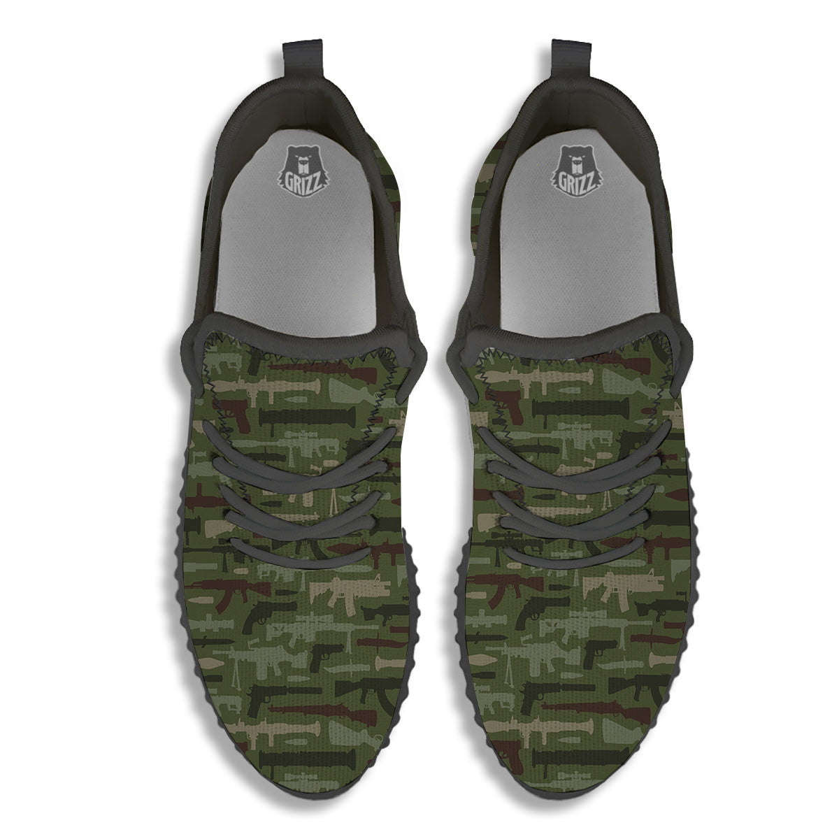 Military Gun Camo Print Black Walking Shoes-grizzshop