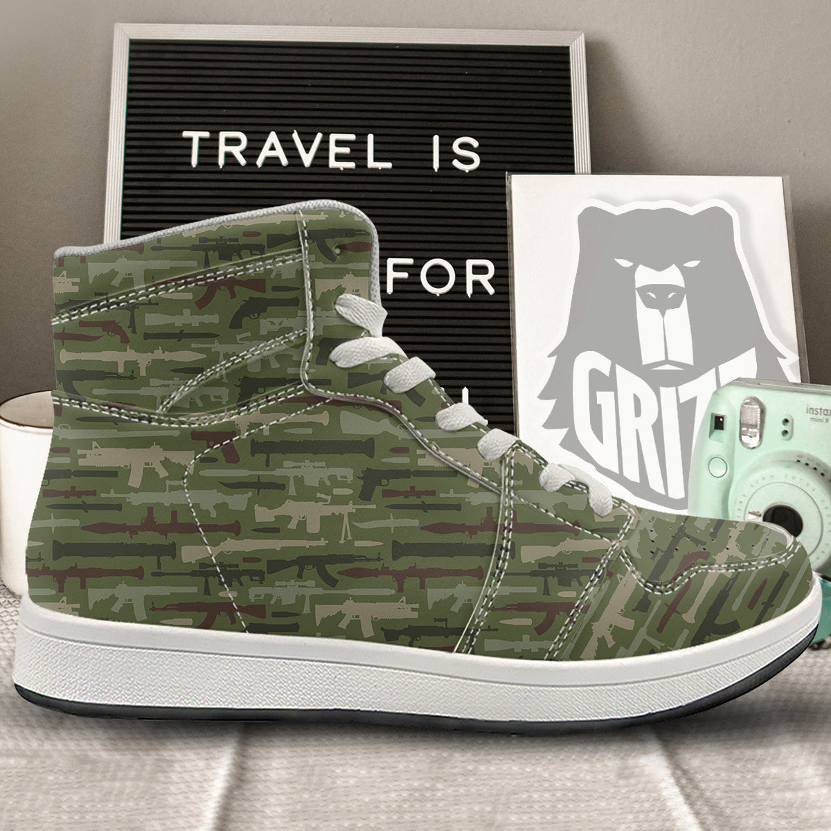 Military Gun Camo Print High Top Sneakers-grizzshop