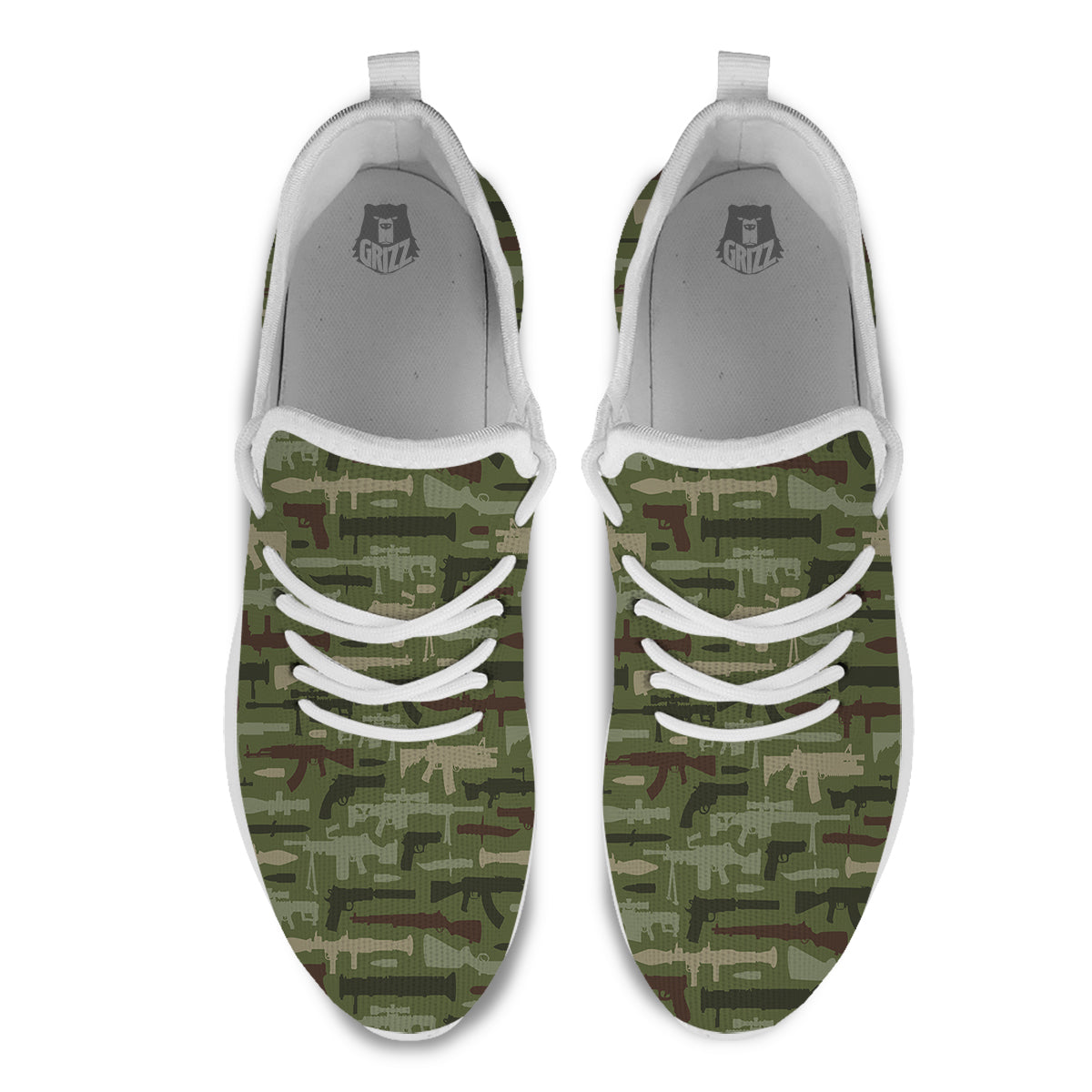 Military Gun Camo Print White Athletic Shoes-grizzshop
