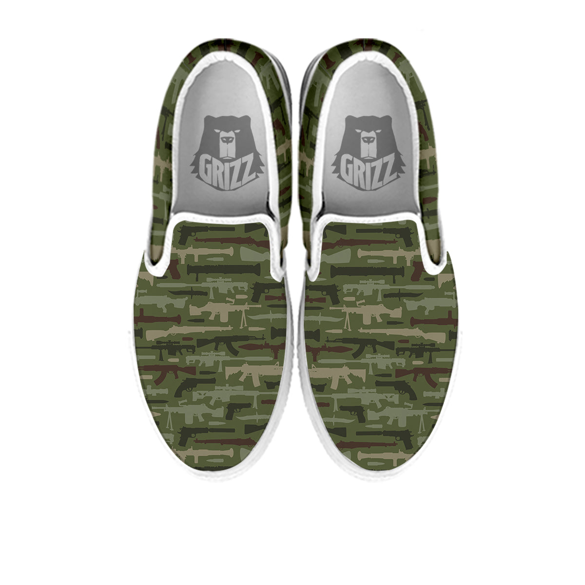 Military Gun Camo Print White Slip On Shoes-grizzshop