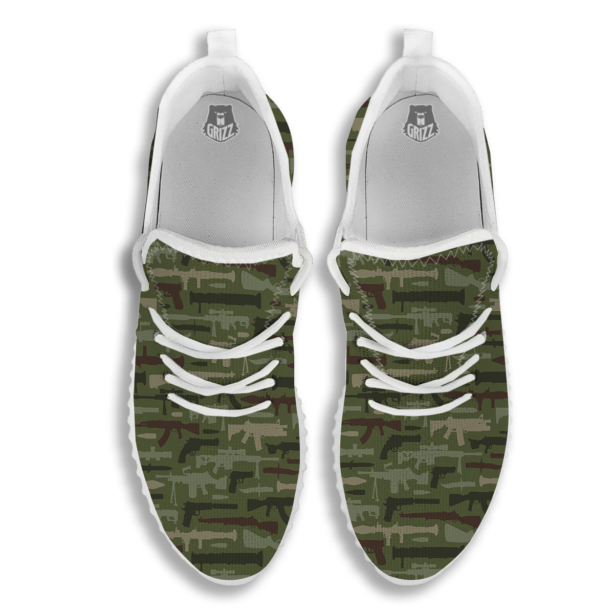 Military Gun Camo Print White Walking Shoes-grizzshop