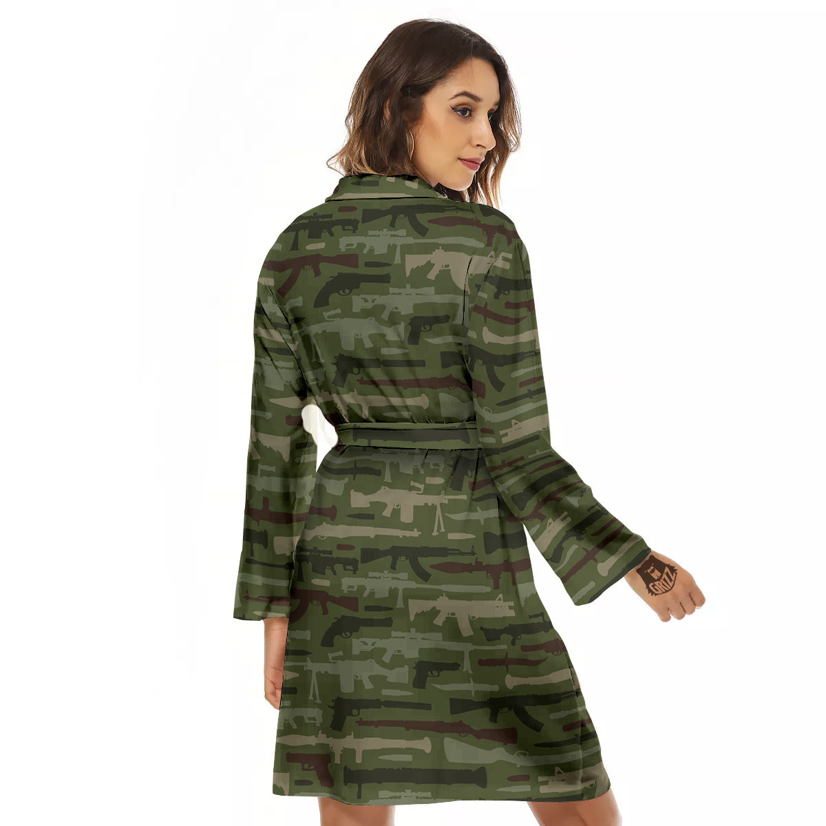 Military Gun Camo Print Women's Robe-grizzshop
