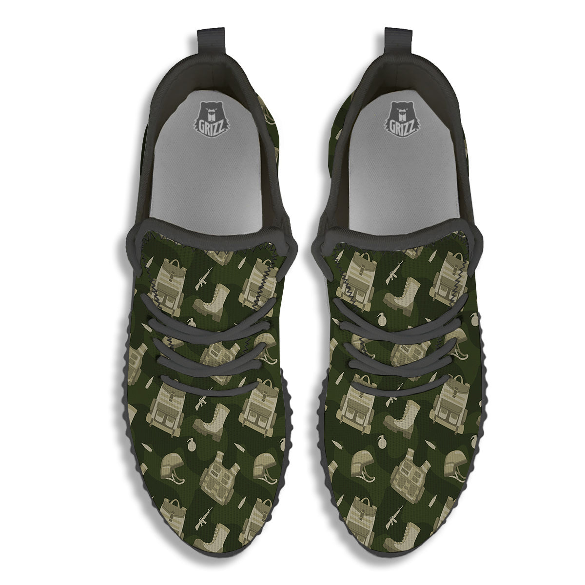 Military Helmet Backpack Print Pattern Black Walking Shoes-grizzshop