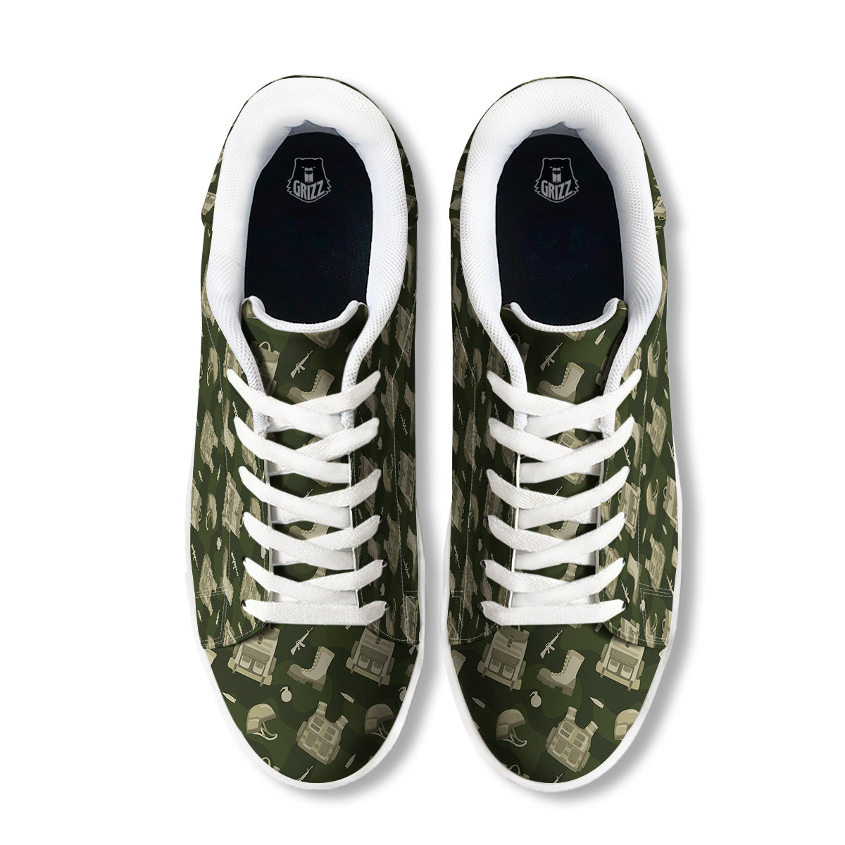Military Helmet Backpack Print Pattern White Low Top Sneakers-grizzshop