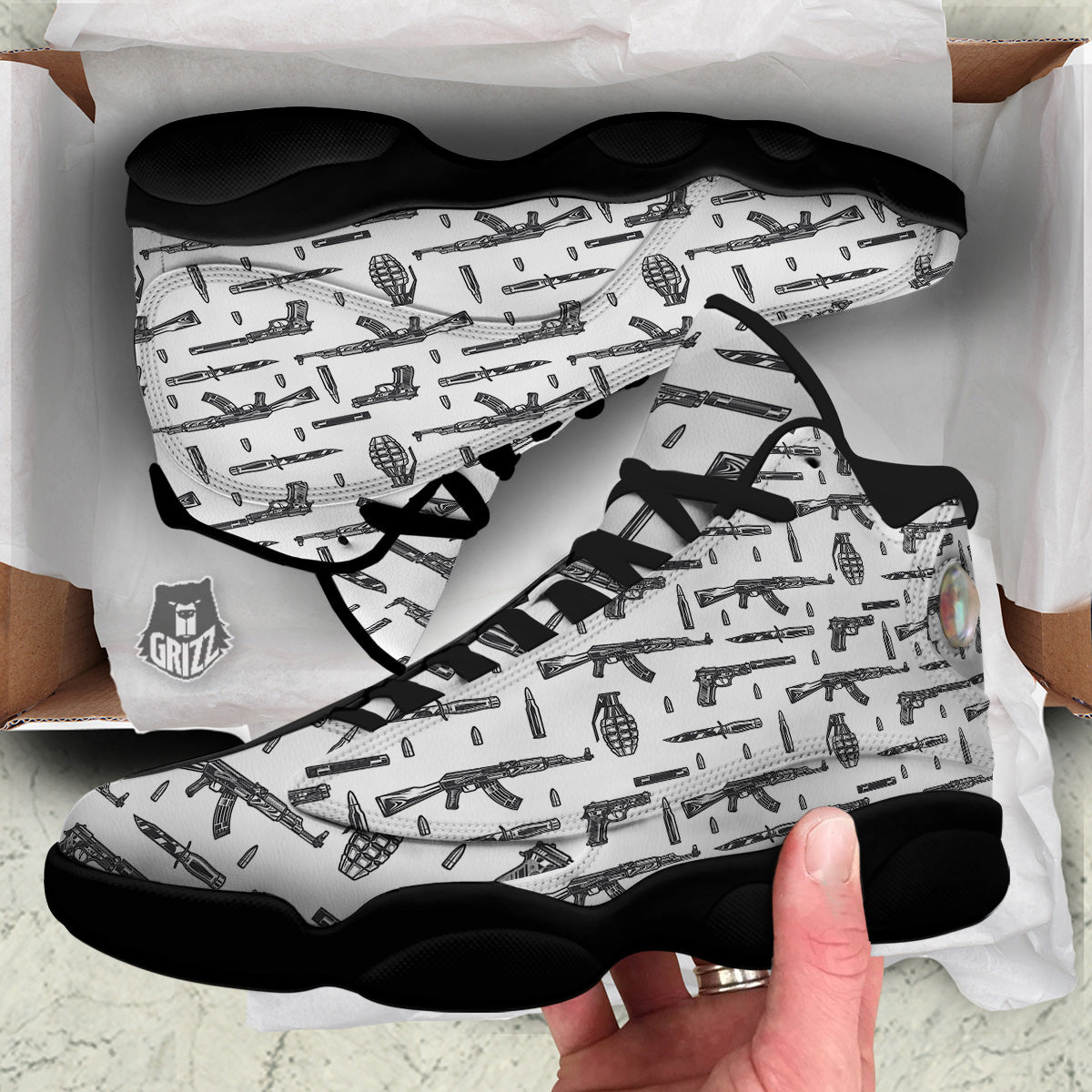 Military Weapon Vintage Print Pattern Black Basketball Shoes-grizzshop