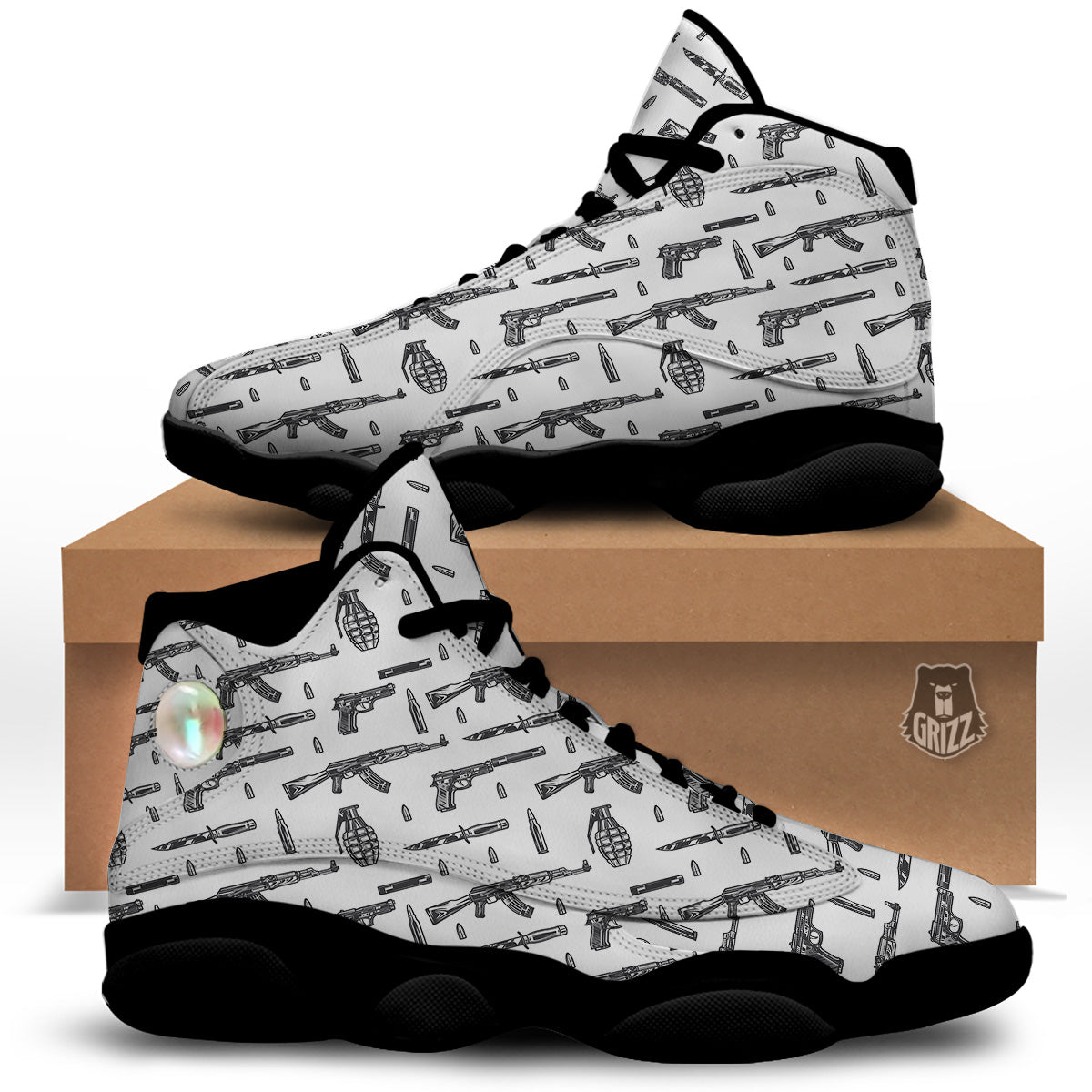 Military Weapon Vintage Print Pattern Black Basketball Shoes-grizzshop