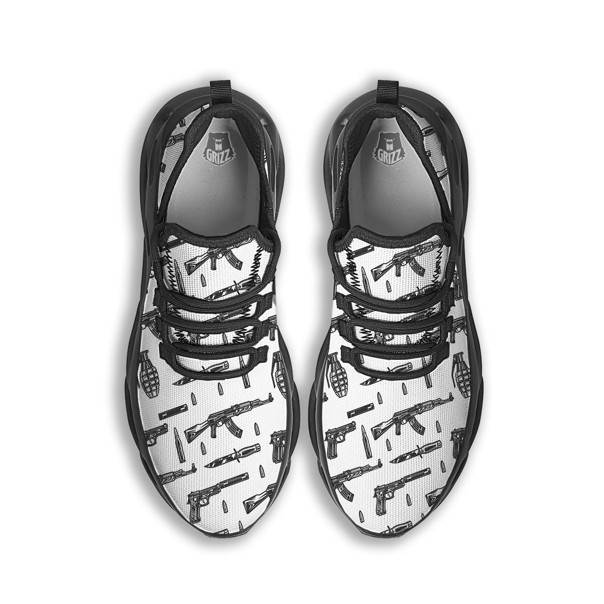Military Weapon Vintage Print Pattern Black Running Shoes-grizzshop