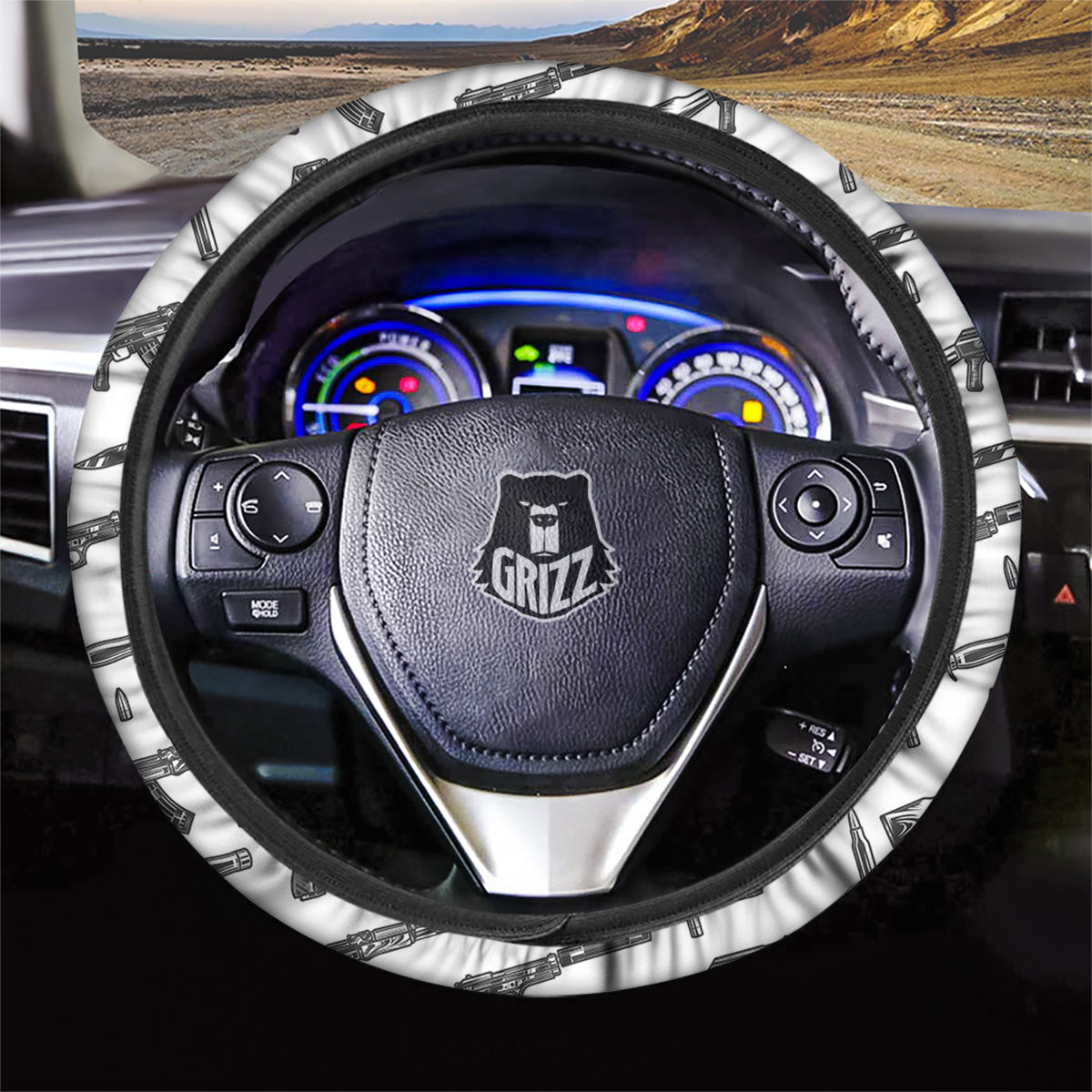 Military Weapon Vintage Print Pattern Car Steering Wheel Cover-grizzshop