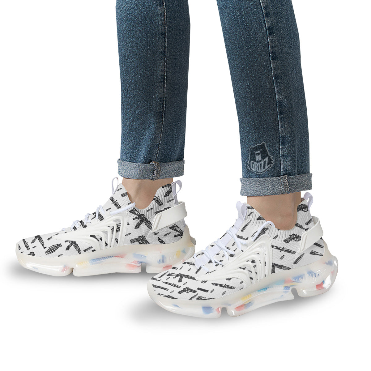 Military Weapon Vintage Print Pattern White Gym Shoes-grizzshop