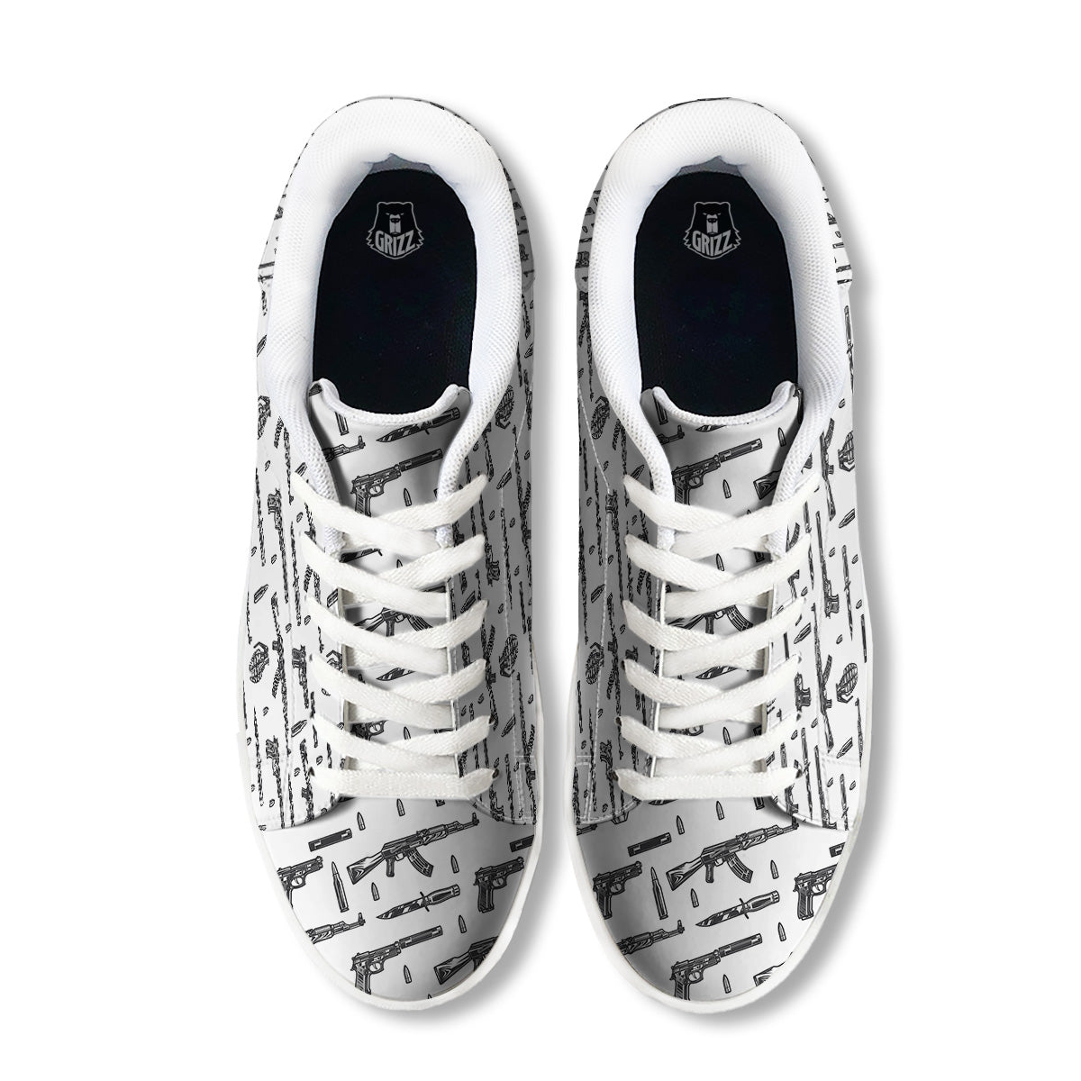 Military Weapon Vintage Print Pattern White Low Top Sneakers-grizzshop