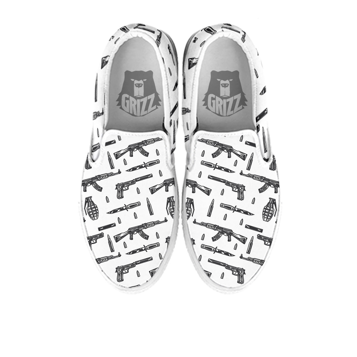 Military Weapon Vintage Print Pattern White Slip On Shoes-grizzshop