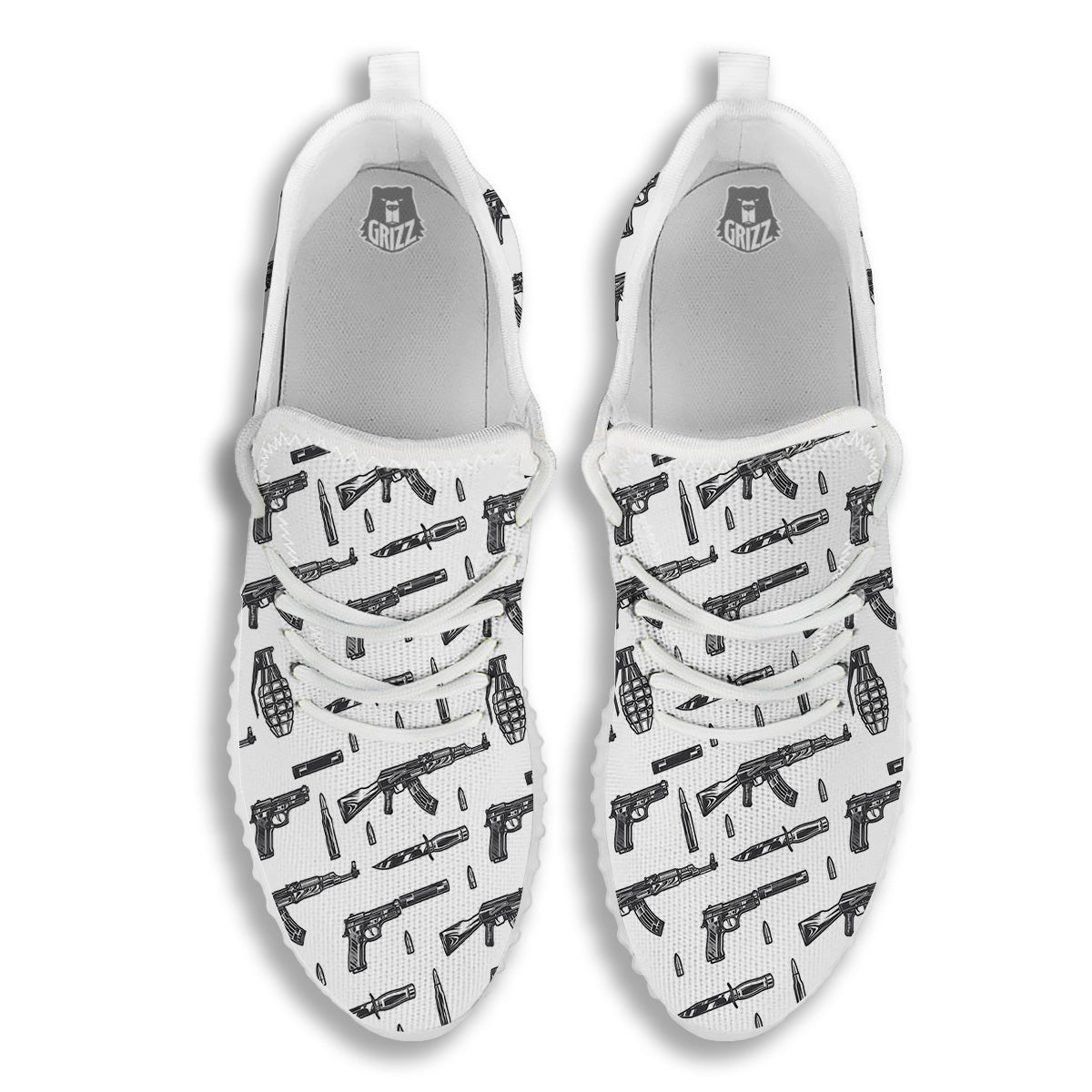 Military Weapon Vintage Print Pattern White Walking Shoes-grizzshop