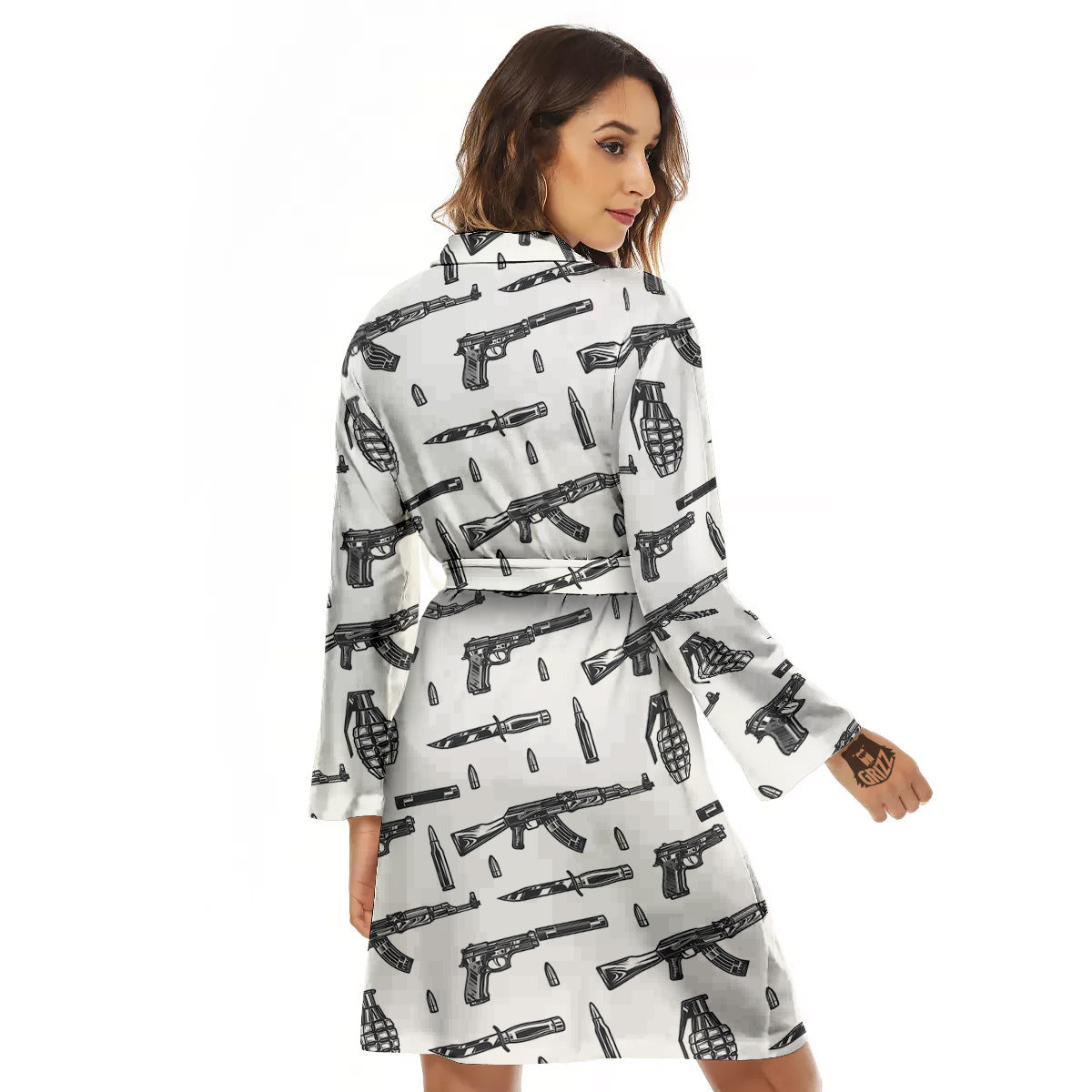 Military Weapon Vintage Print Pattern Women's Robe-grizzshop