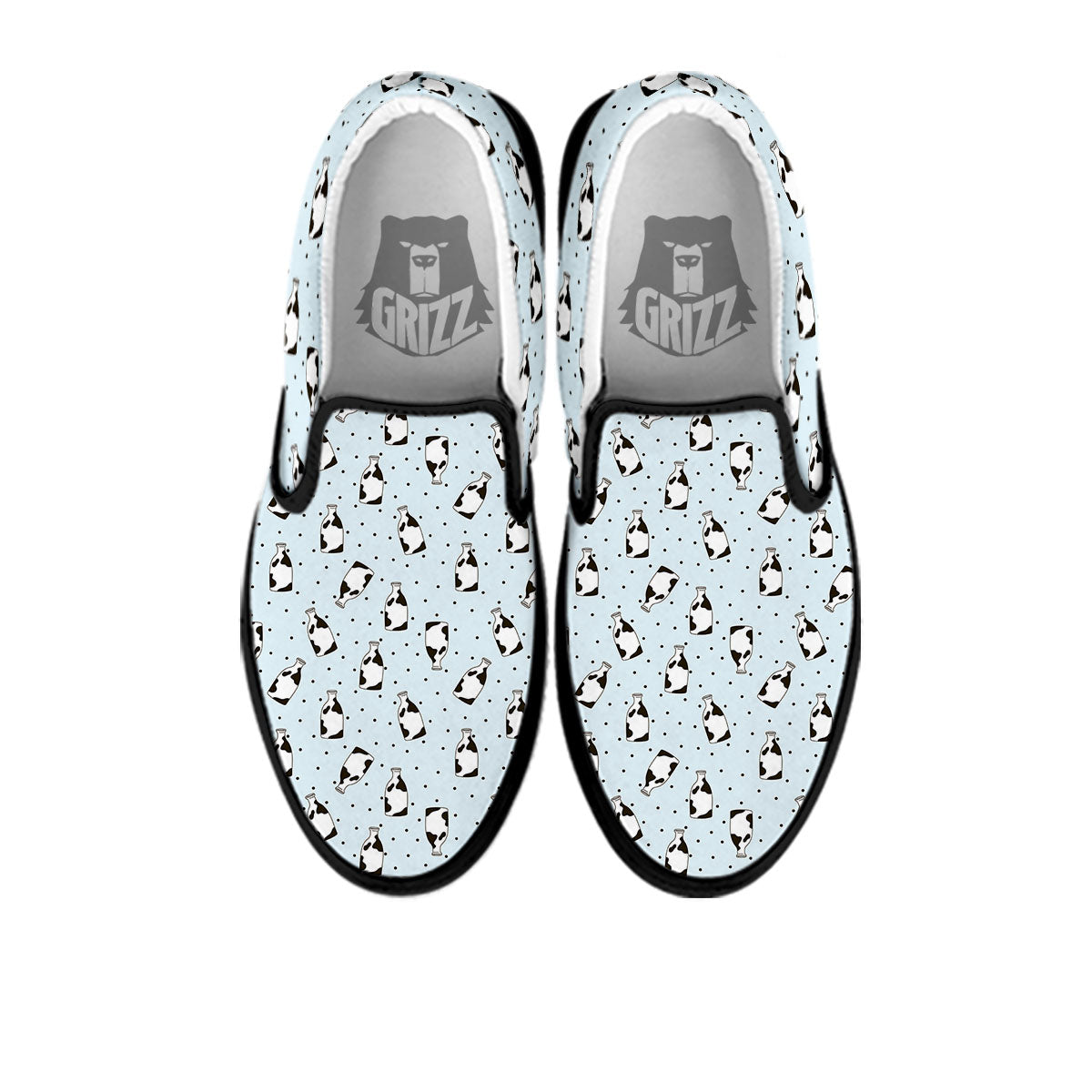 Milk Bottle Cow Print Pattern Black Slip On Shoes-grizzshop