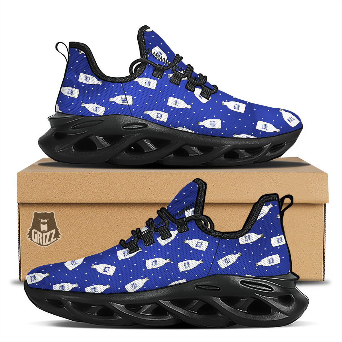 Milk Pattern Print Black Running Shoes-grizzshop