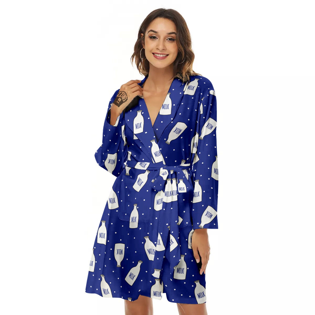 Milk Pattern Print Women's Robe-grizzshop