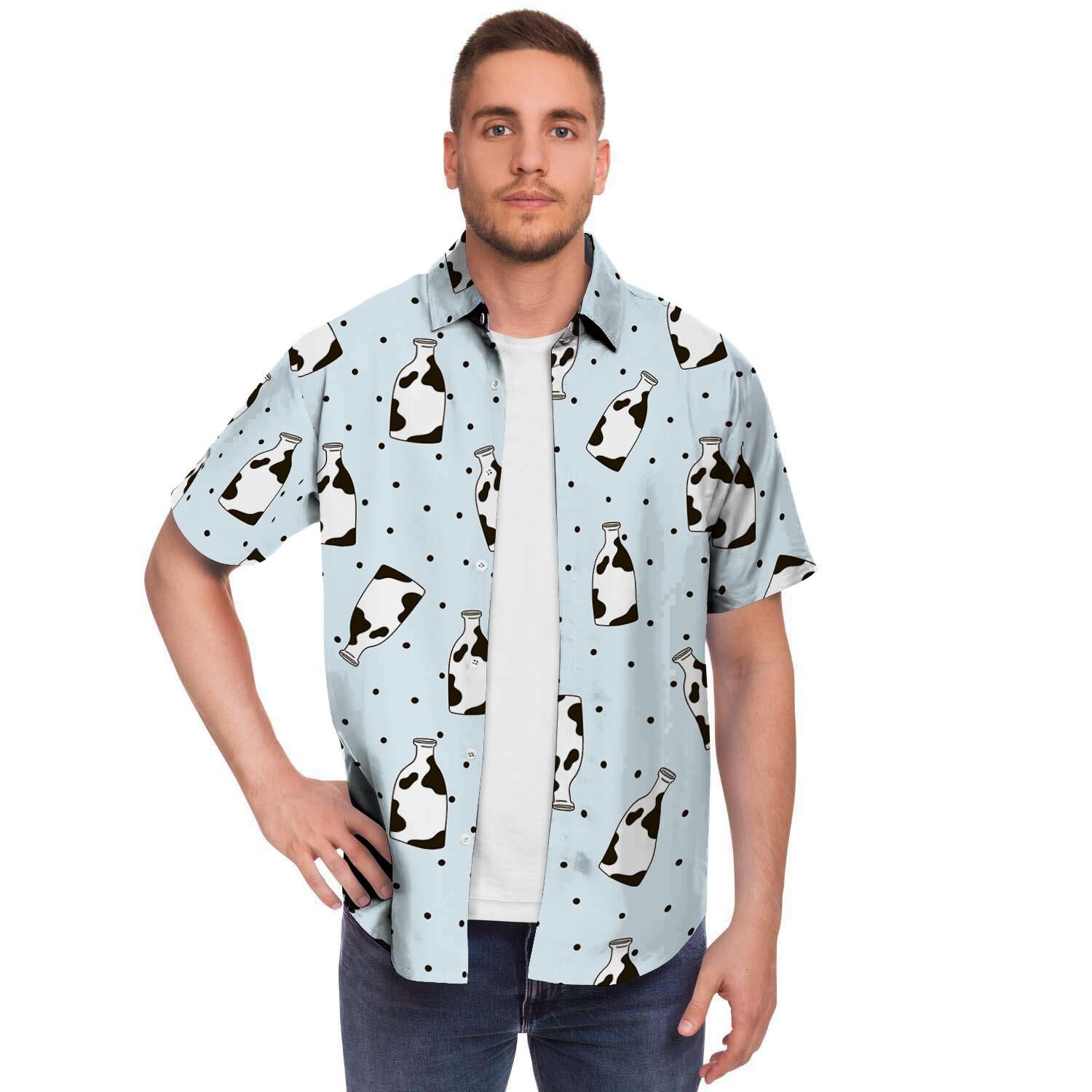 Milk Print Men's Short Sleeve Shirt-grizzshop