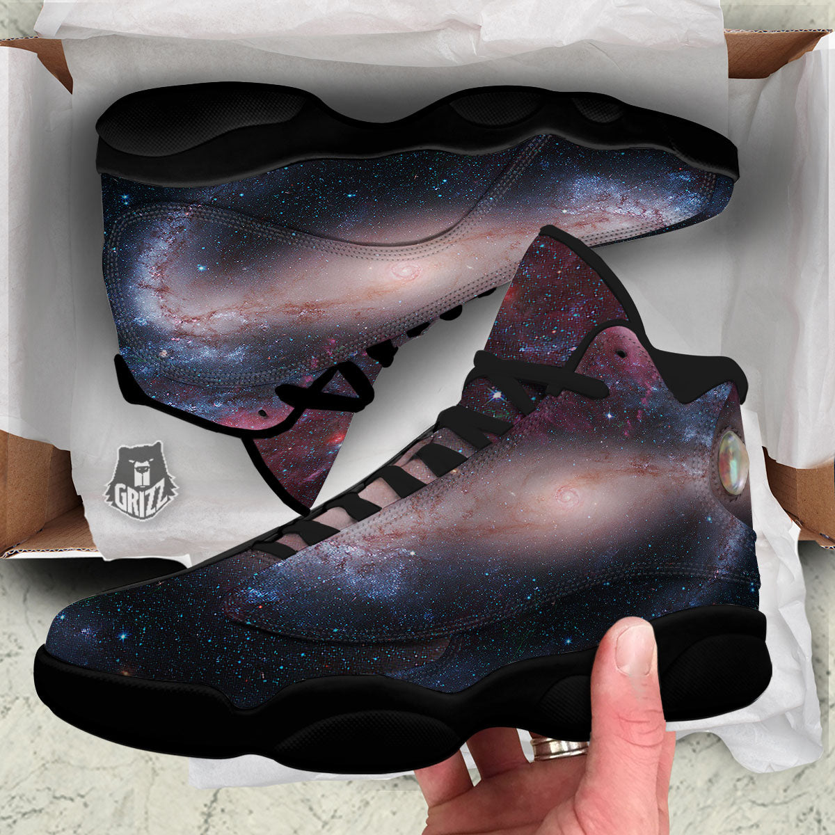 Milky Way Deep Space Print Black Basketball Shoes-grizzshop