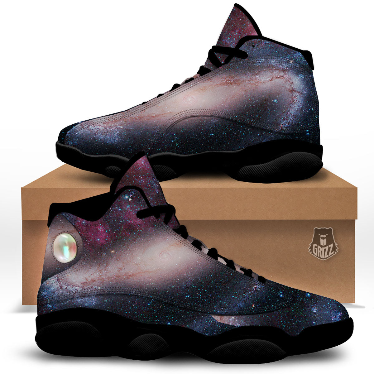 Milky Way Deep Space Print Black Basketball Shoes-grizzshop