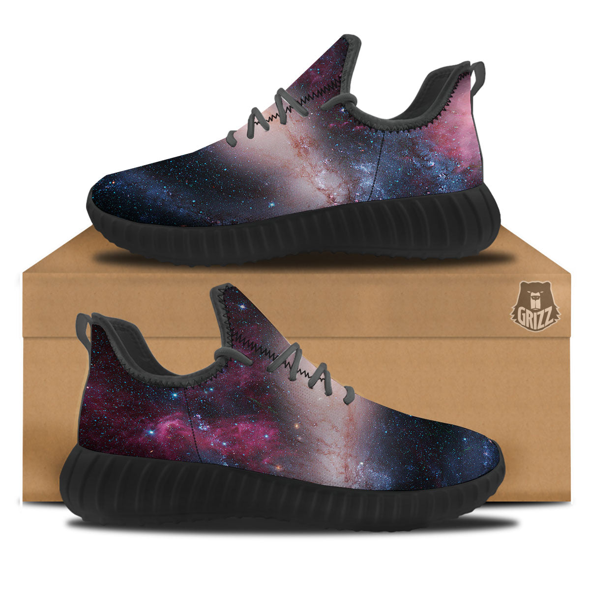 Milky Way Deep Space Print Black Walking Shoes-grizzshop