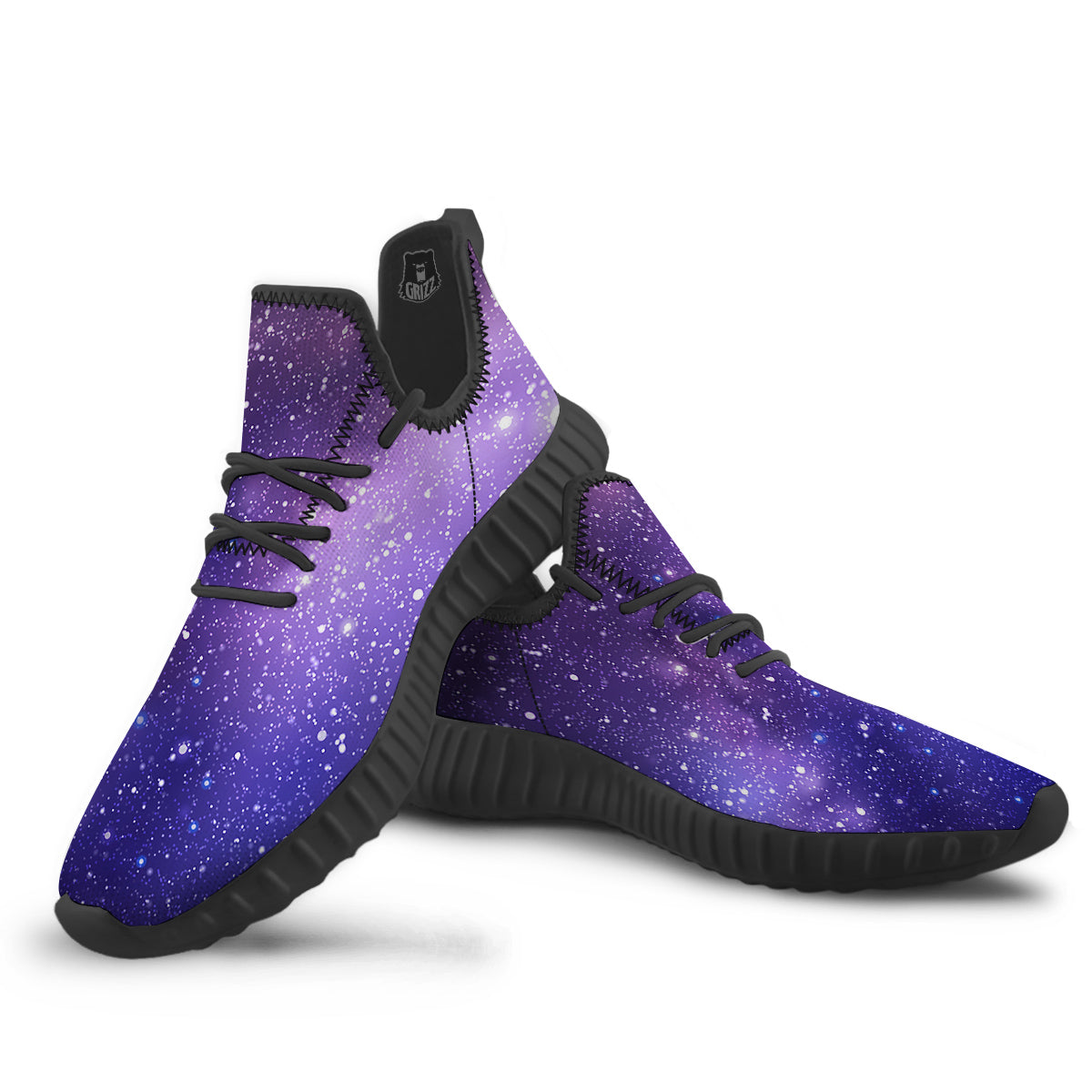 Milky Way Galaxy Space Dark Purple Print Black Walking Shoes-grizzshop