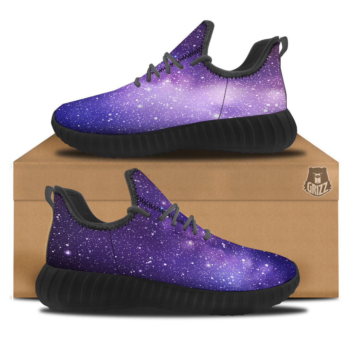 Milky Way Galaxy Space Dark Purple Print Black Walking Shoes-grizzshop