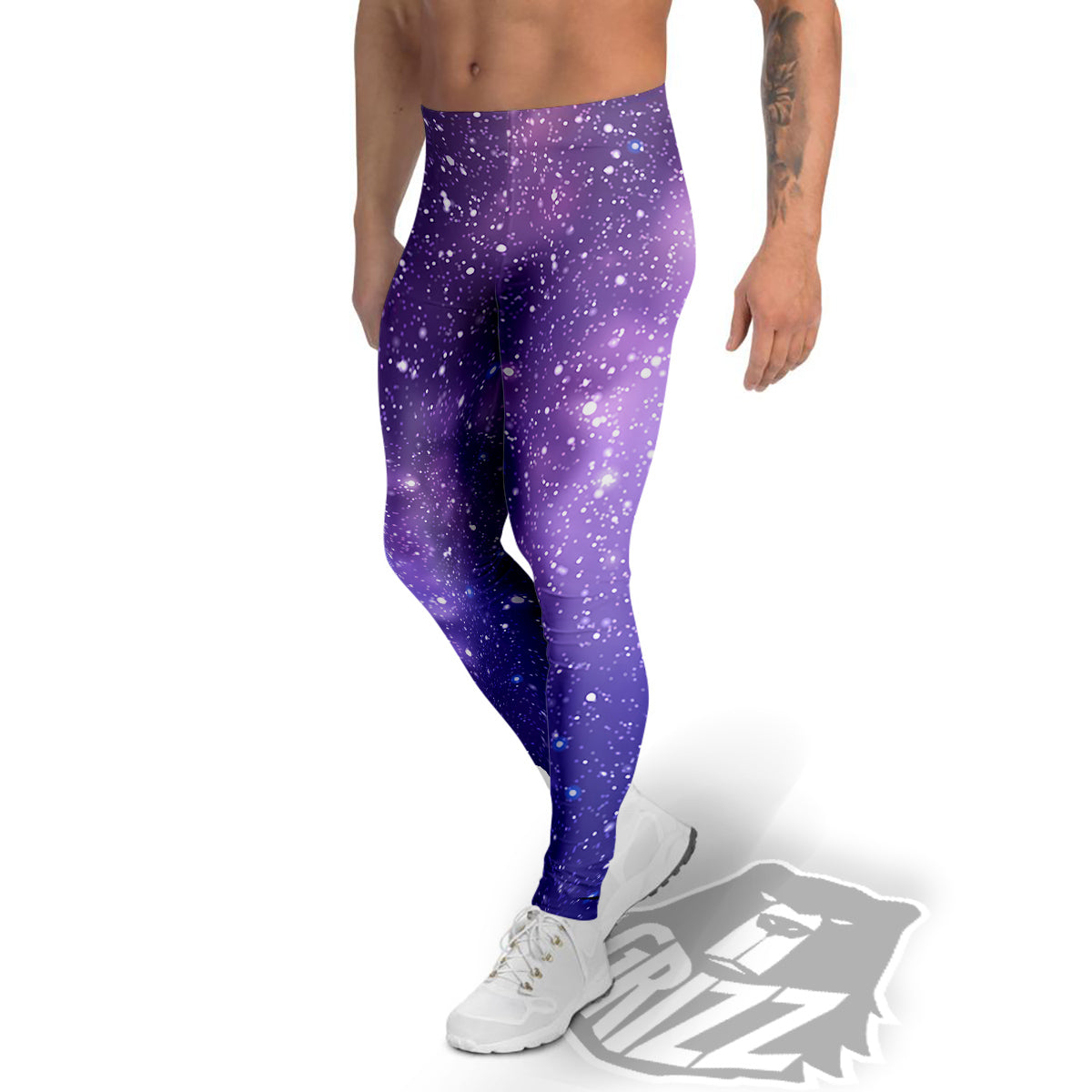 Milky Way Galaxy Space Dark Purple Print Men's Leggings-grizzshop