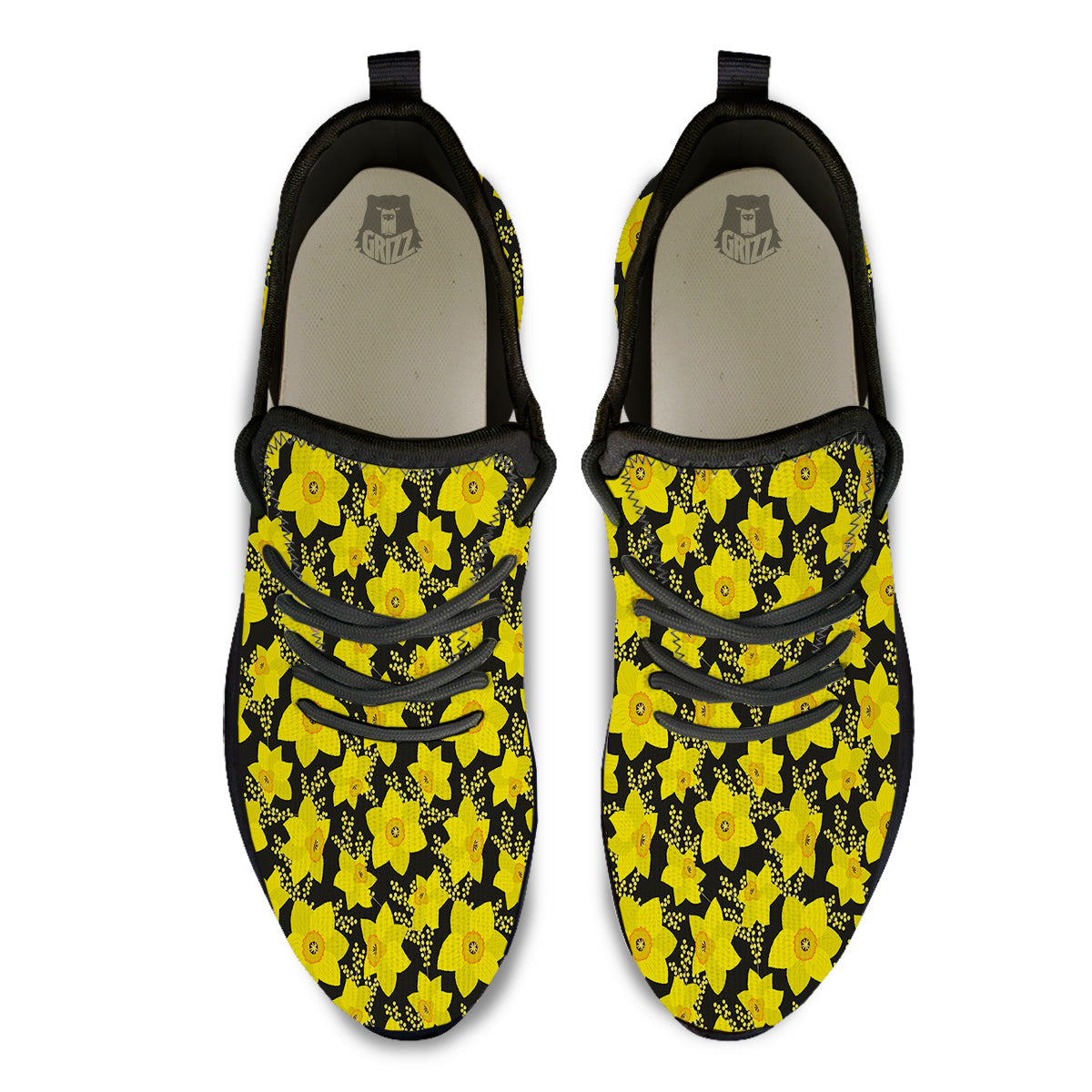 Mimosa And Daffodil Print Pattern Black Athletic Shoes-grizzshop