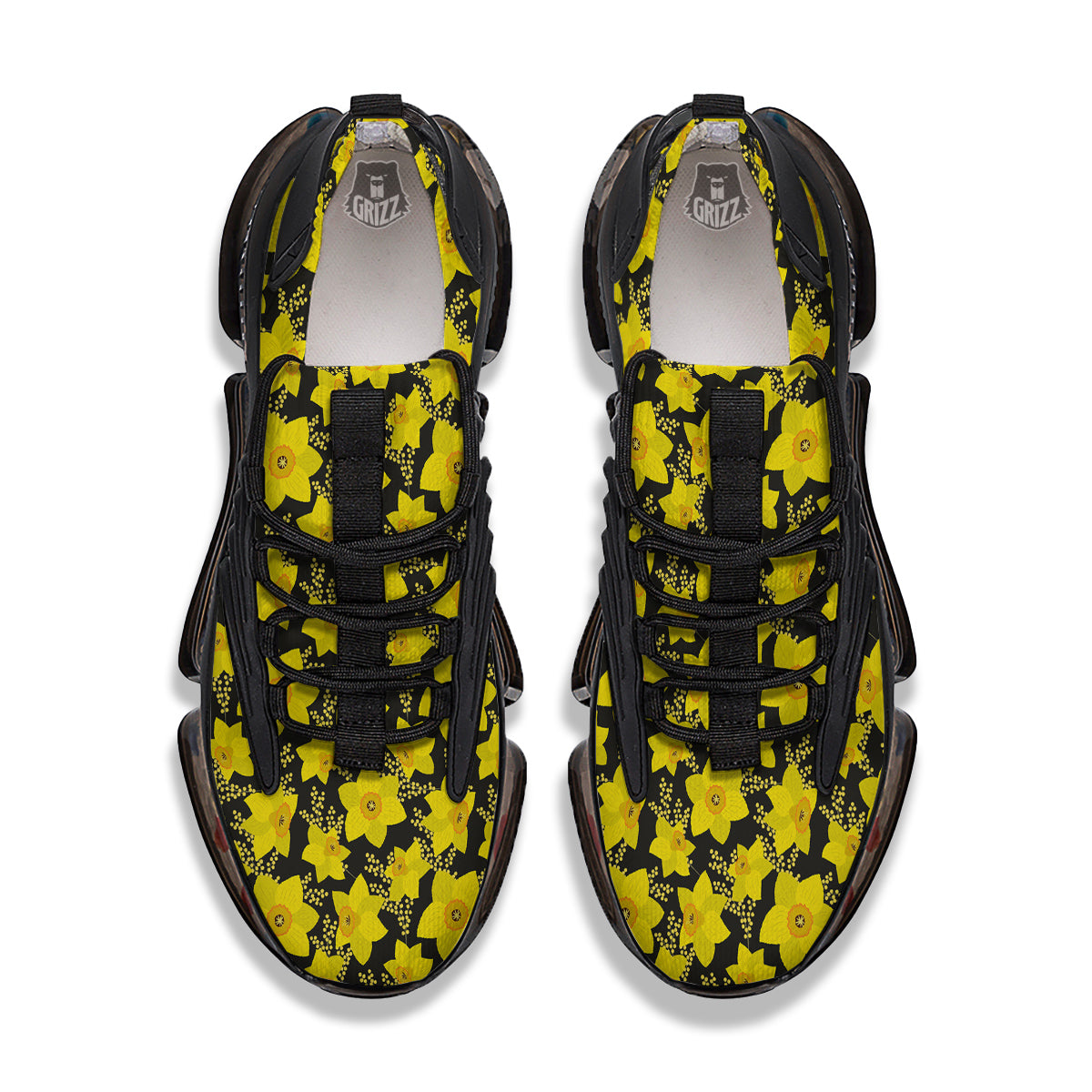 Mimosa And Daffodil Print Pattern Black Gym Shoes-grizzshop