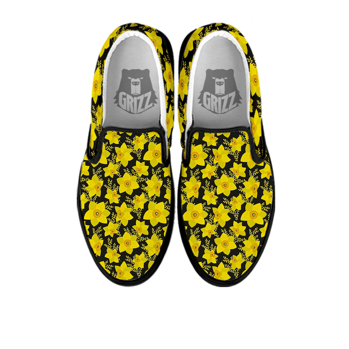 Mimosa And Daffodil Print Pattern Black Slip On Shoes-grizzshop
