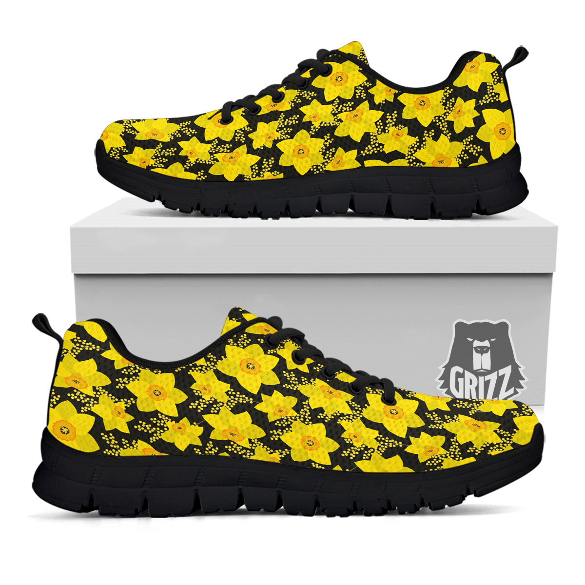 Mimosa And Daffodil Print Pattern Black Sneaker-grizzshop