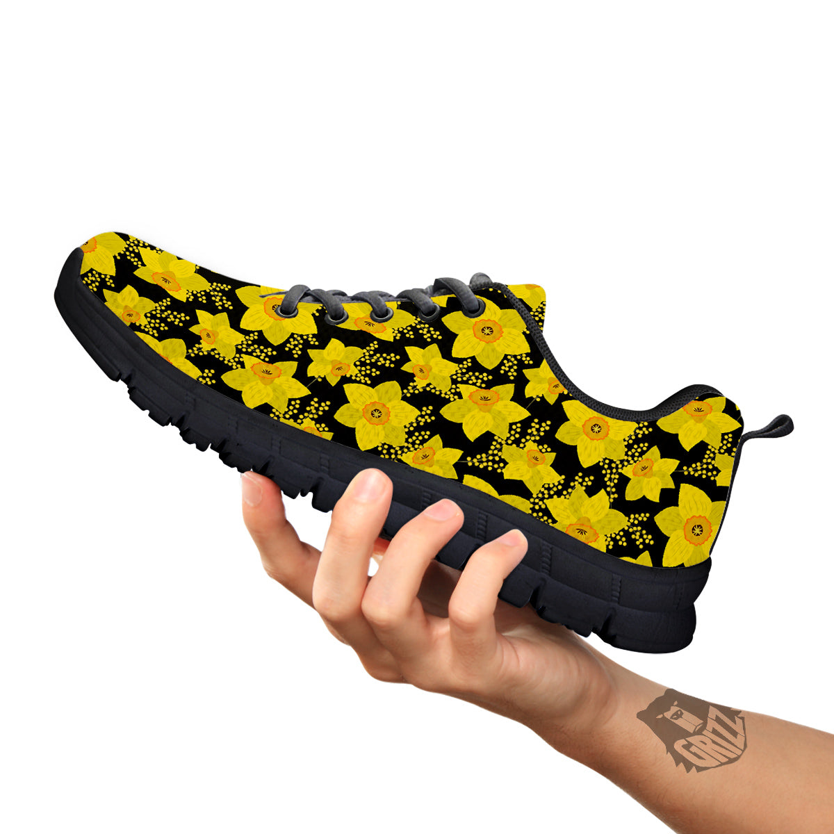 Mimosa And Daffodil Print Pattern Black Sneaker-grizzshop