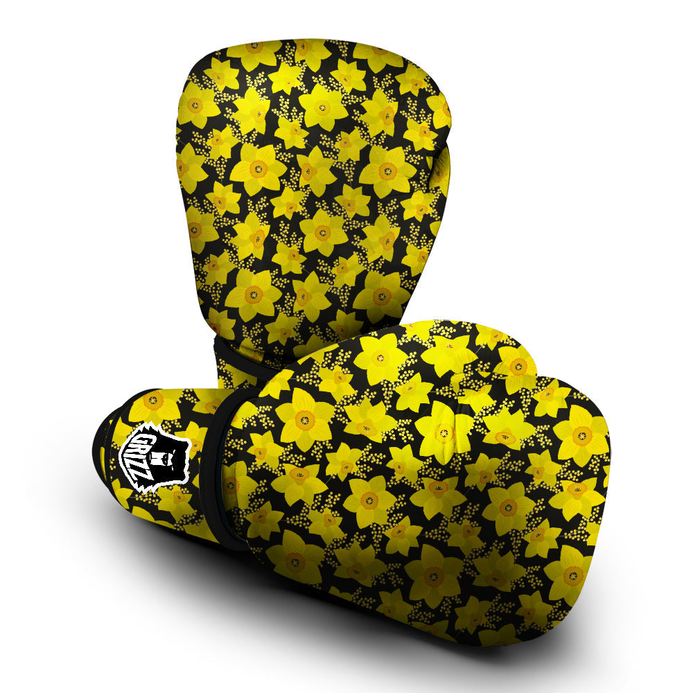 Mimosa And Daffodil Print Pattern Boxing Gloves-grizzshop