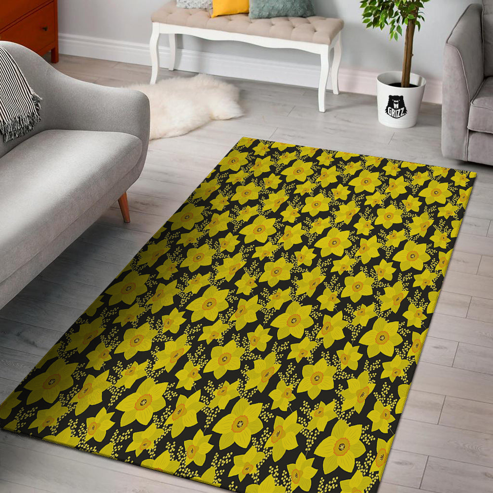 Mimosa And Daffodil Print Pattern Floor Mat-grizzshop