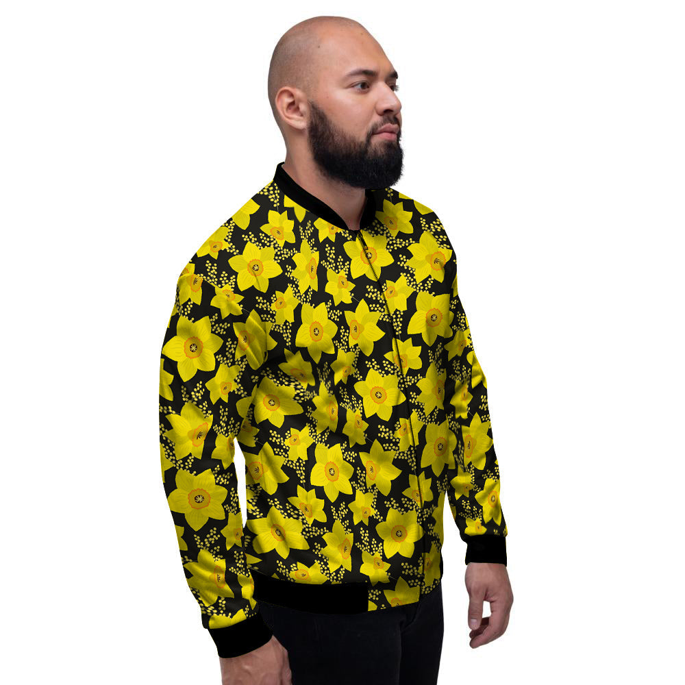 Mimosa And Daffodil Print Pattern Men's Bomber Jacket-grizzshop