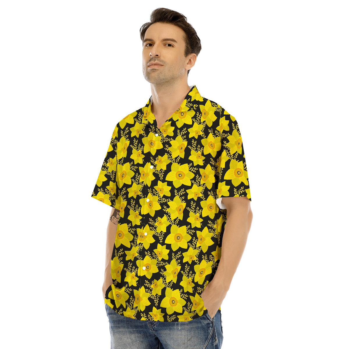 Mimosa And Daffodil Print Pattern Men's Hawaiian Shirt-grizzshop