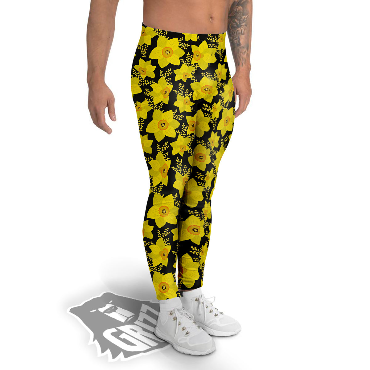 Mimosa And Daffodil Print Pattern Men's Leggings-grizzshop