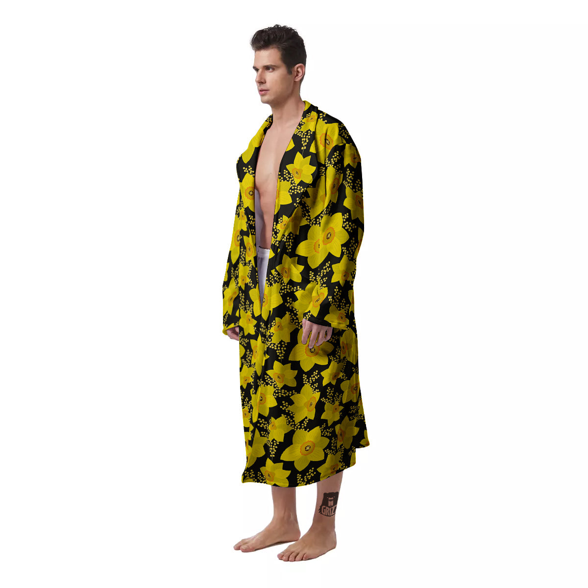 Mimosa And Daffodil Print Pattern Men's Robe-grizzshop