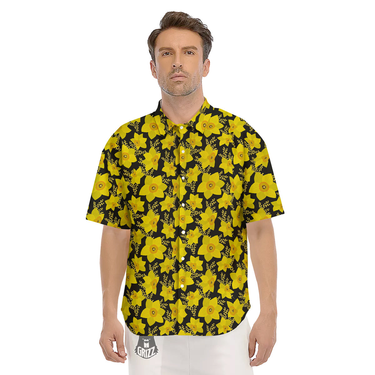 Mimosa And Daffodil Print Pattern Men's Short Sleeve Shirts-grizzshop