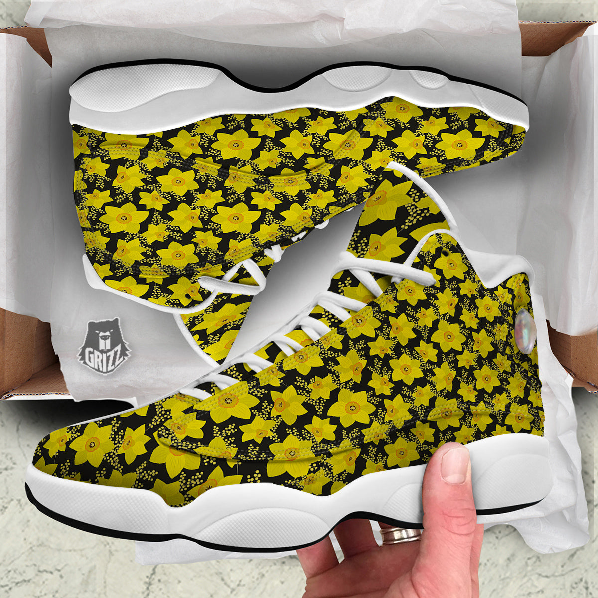 Mimosa And Daffodil Print Pattern White Basketball Shoes-grizzshop