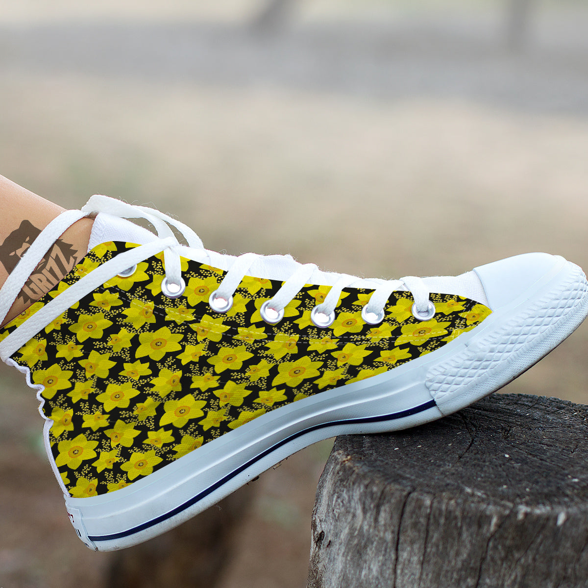 Mimosa And Daffodil Print Pattern White High Top Shoes-grizzshop