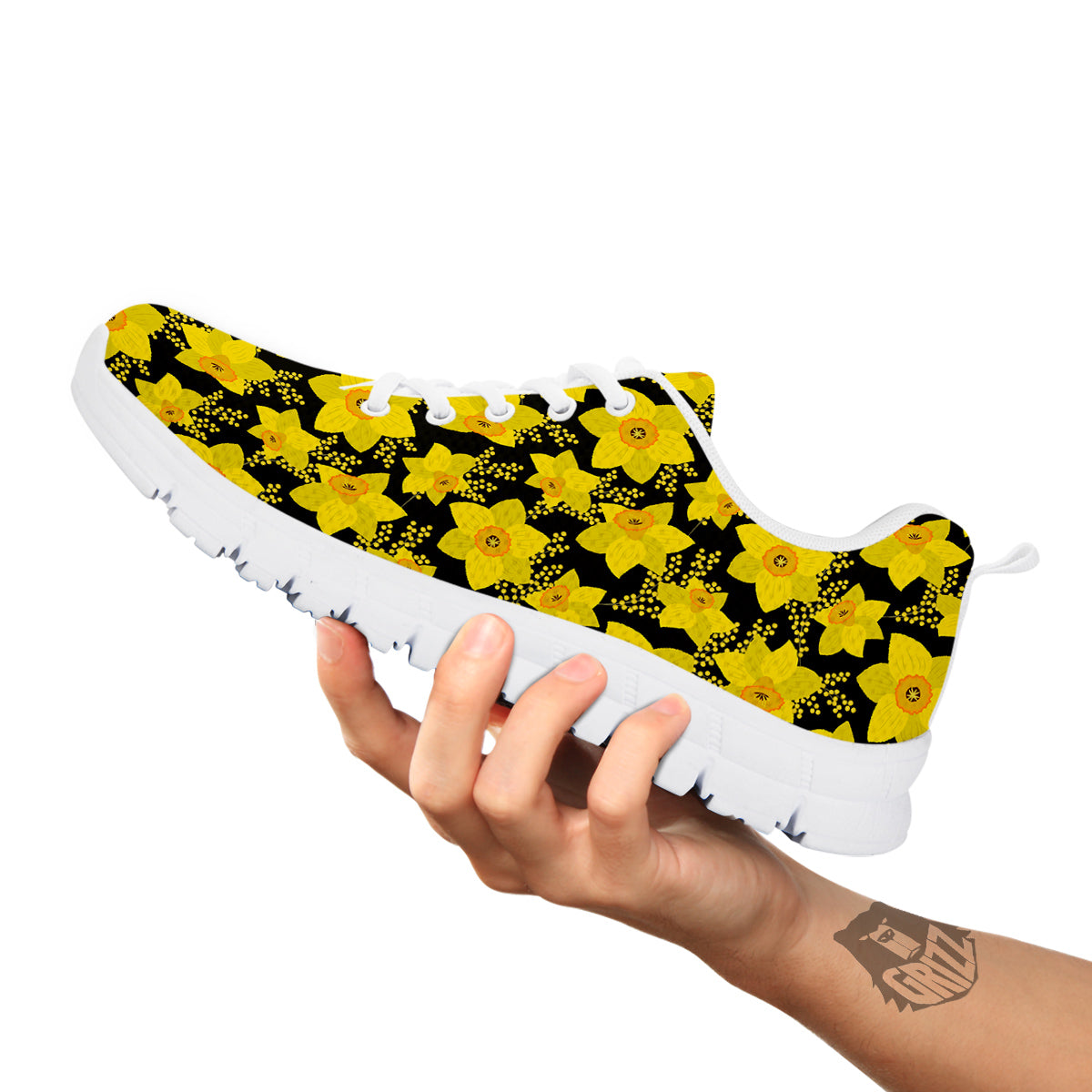 Mimosa And Daffodil Print Pattern White Sneaker-grizzshop