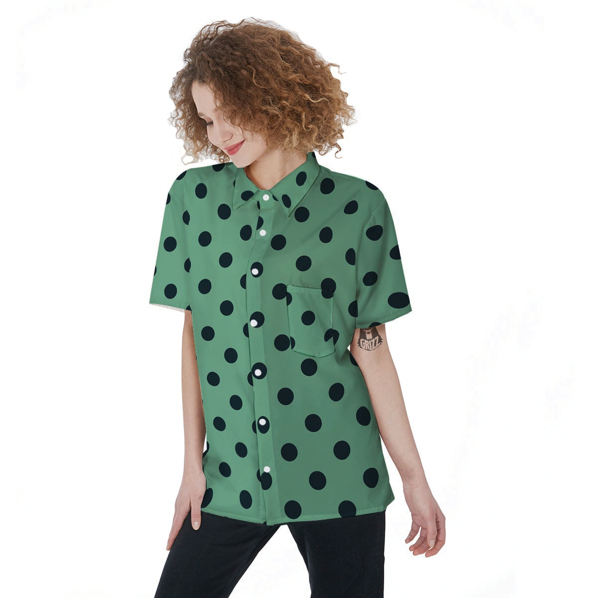 Mint And Green Polka Dot Women's Short Sleeve Shirts-grizzshop