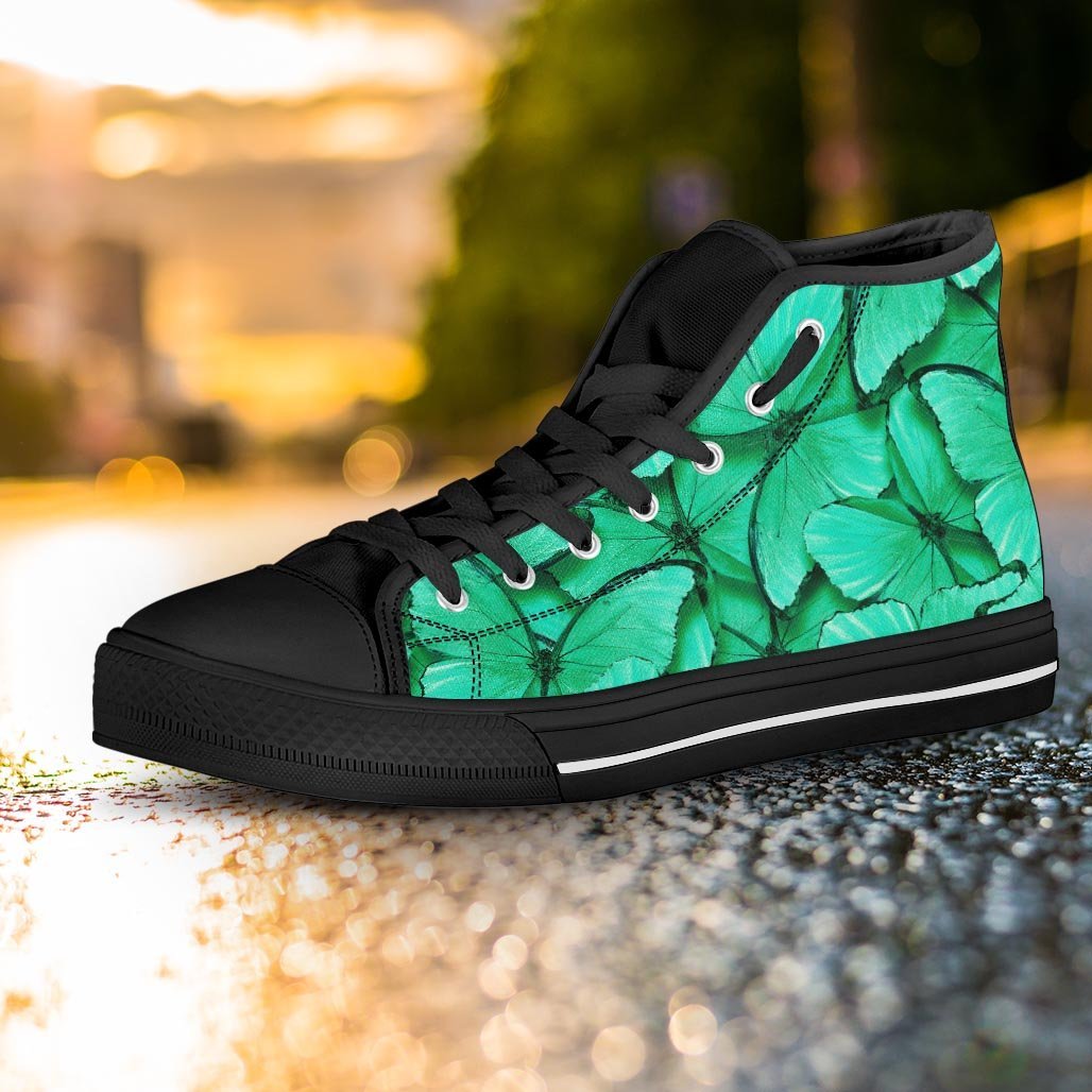 Mint Green Butterfly Print Women's High Top Shoes-grizzshop