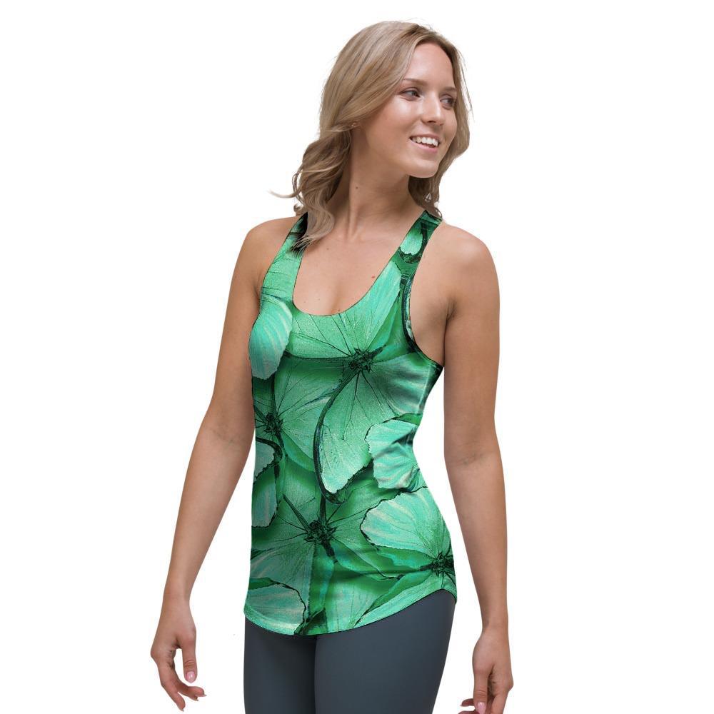 Mint Green Butterfly Print Women's Racerback Tank Top-grizzshop