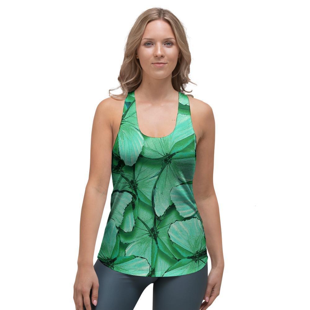 Mint Green Butterfly Print Women's Racerback Tank Top-grizzshop