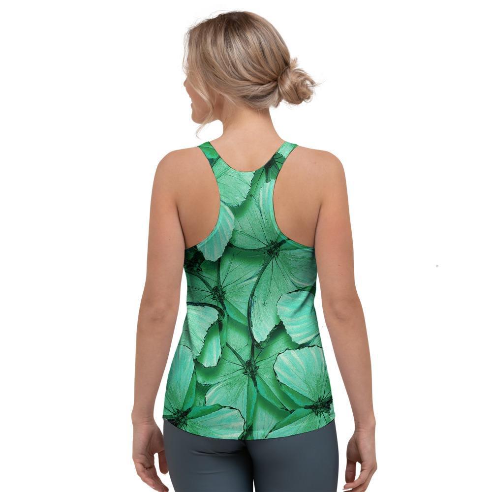 Mint Green Butterfly Print Women's Racerback Tank Top-grizzshop