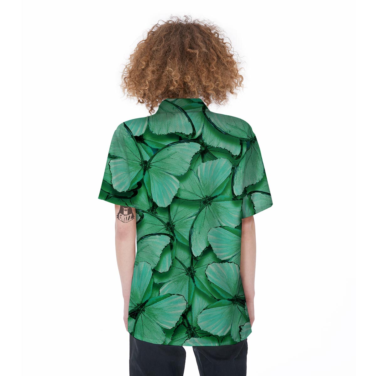 Mint Green Butterfly Print Women's Short Sleeve Shirts-grizzshop